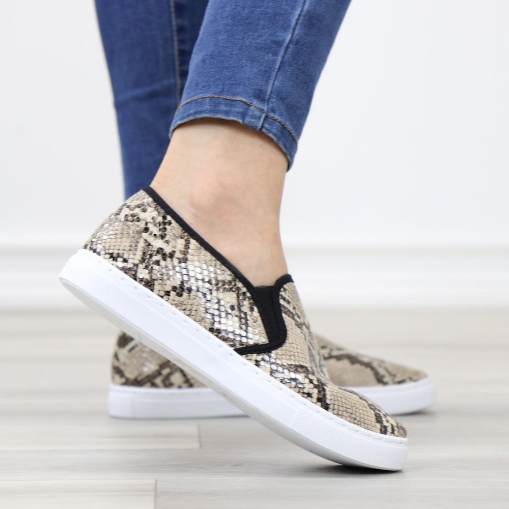Snake Python Skin Print Fashion Slip On Sneakers Shoes - Picture 8 of 14